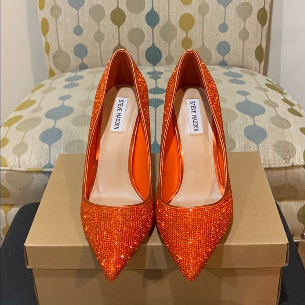 Orange Rhinestone Pumps